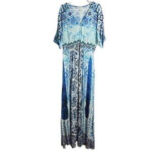 Hemant & Nandita Blue and White Beaded Zipper Boho Printed Maxi Dress